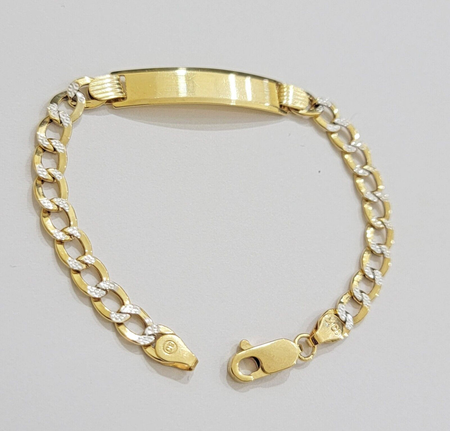 Kids REAL 10k Gold Bracelet ID Cuban curb Link Two-tone style 5mm 6 Inch baby Br