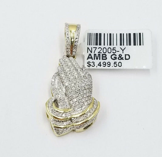 Real Diamonds Praying hand Charm Pendant 0.45CT Diamond ,10KT Real Yellow Gold