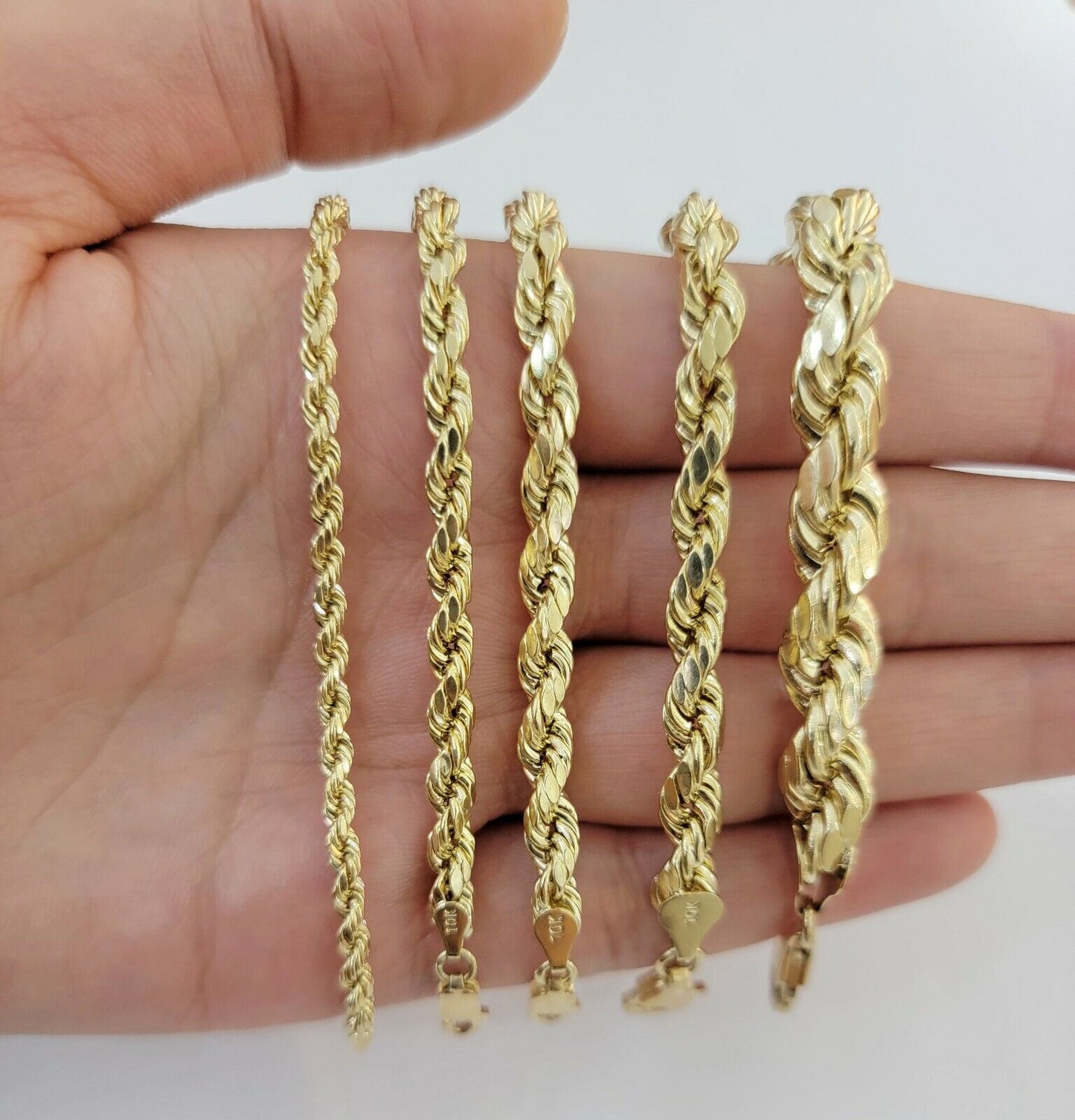 Solid 10k Yellow Gold Rope bracelet 7" 7.5" 8" 8.5" 9" Men Women 3mm- 9mm REAL