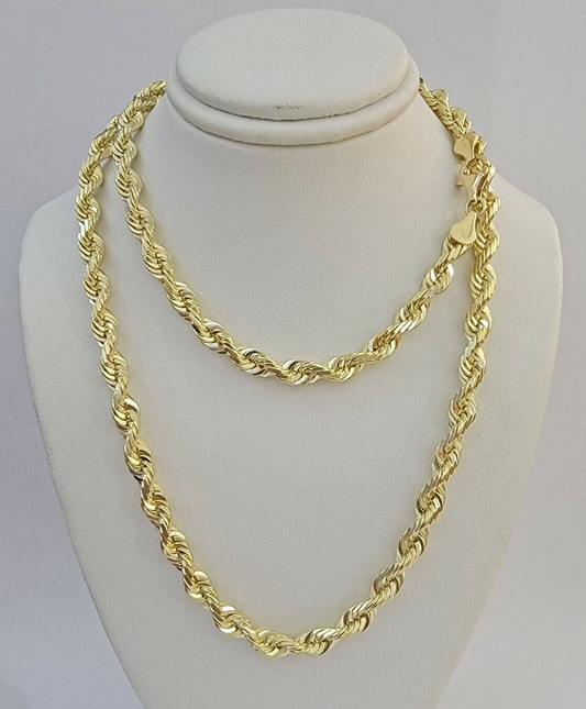 14k Yellow Gold Rope Chain Solid Necklace 6mm 24" Dimond Cut GURANTEED REAL GOLD