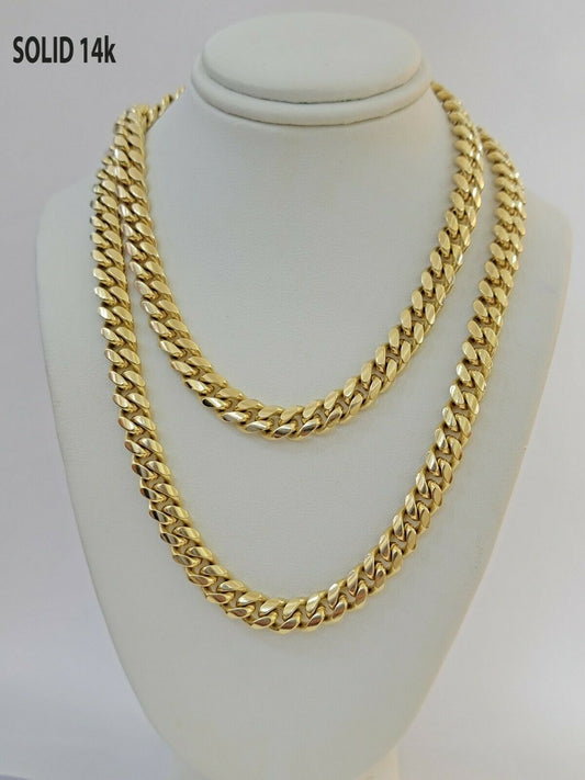 Real 14k Gold Chain 8mm Miami Cuban Link 26" Necklace Men 14kt Yellow Gold SOLID