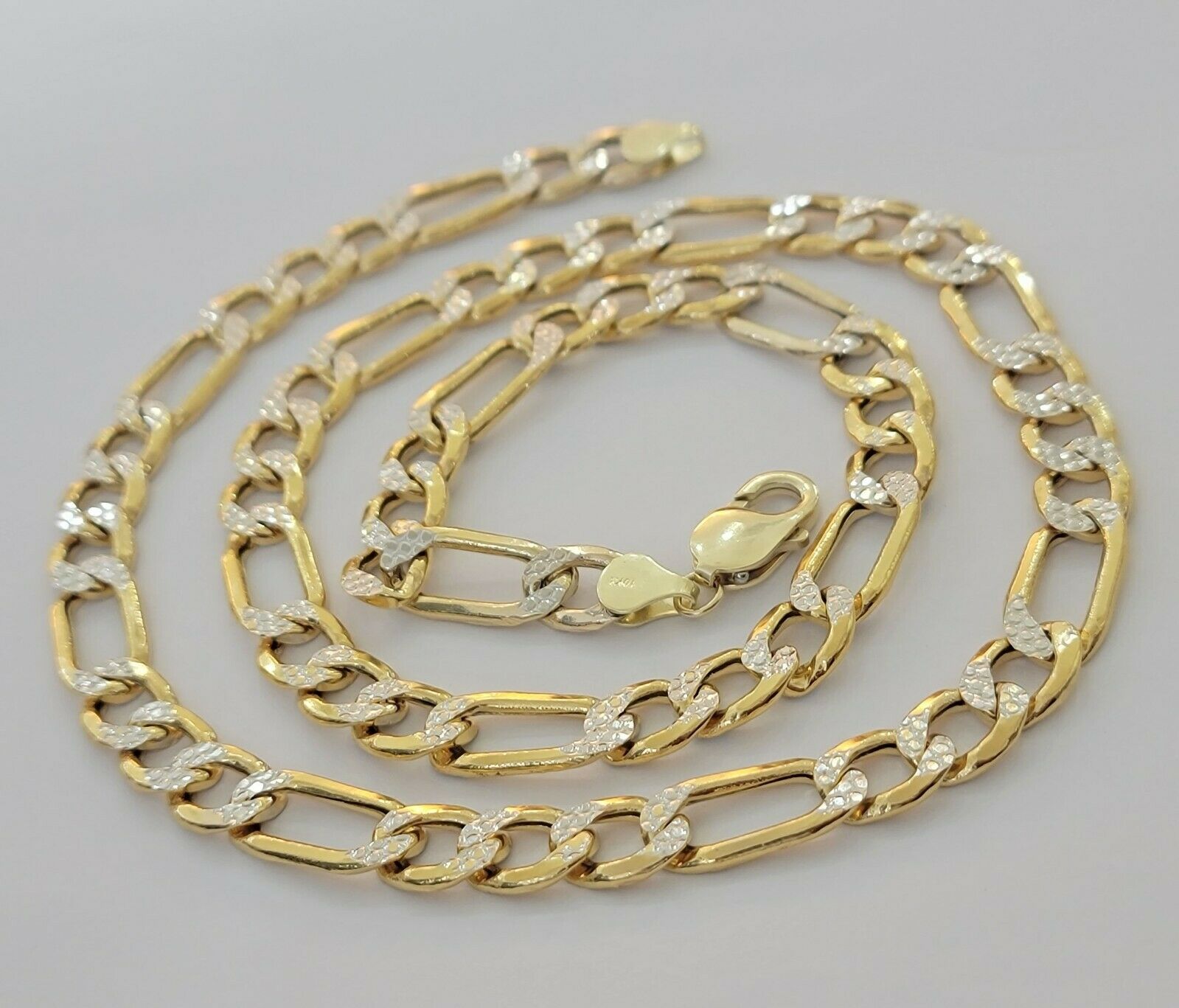 Real Gold 10k Figaro Necklace Men's Chain 9mm 24" Inch Yellow Gold Diamond Cuts