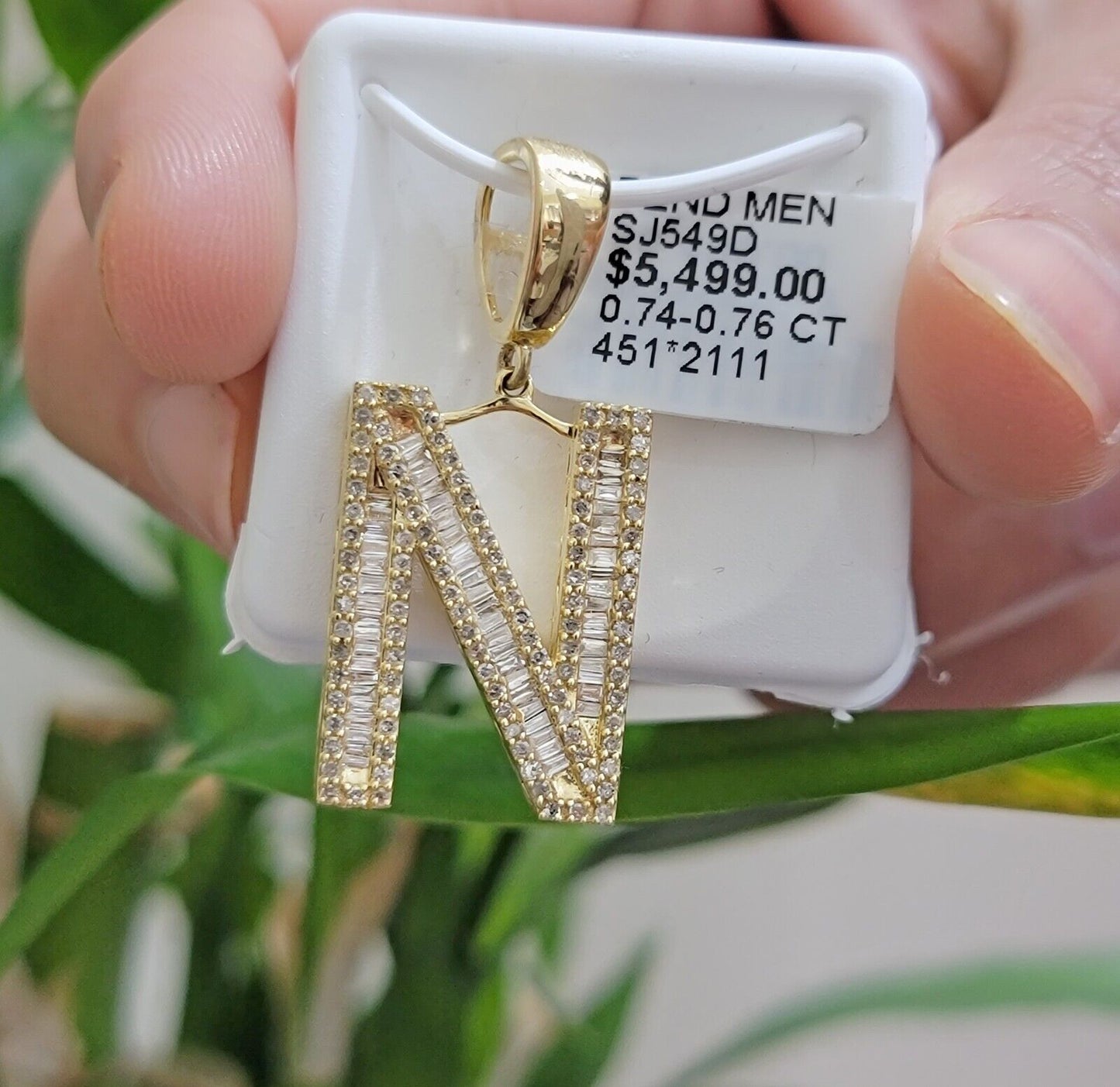 10k Gold Pendant Initial Charm Natural Diamond A-Z Alphabet Baguette & Round Dia