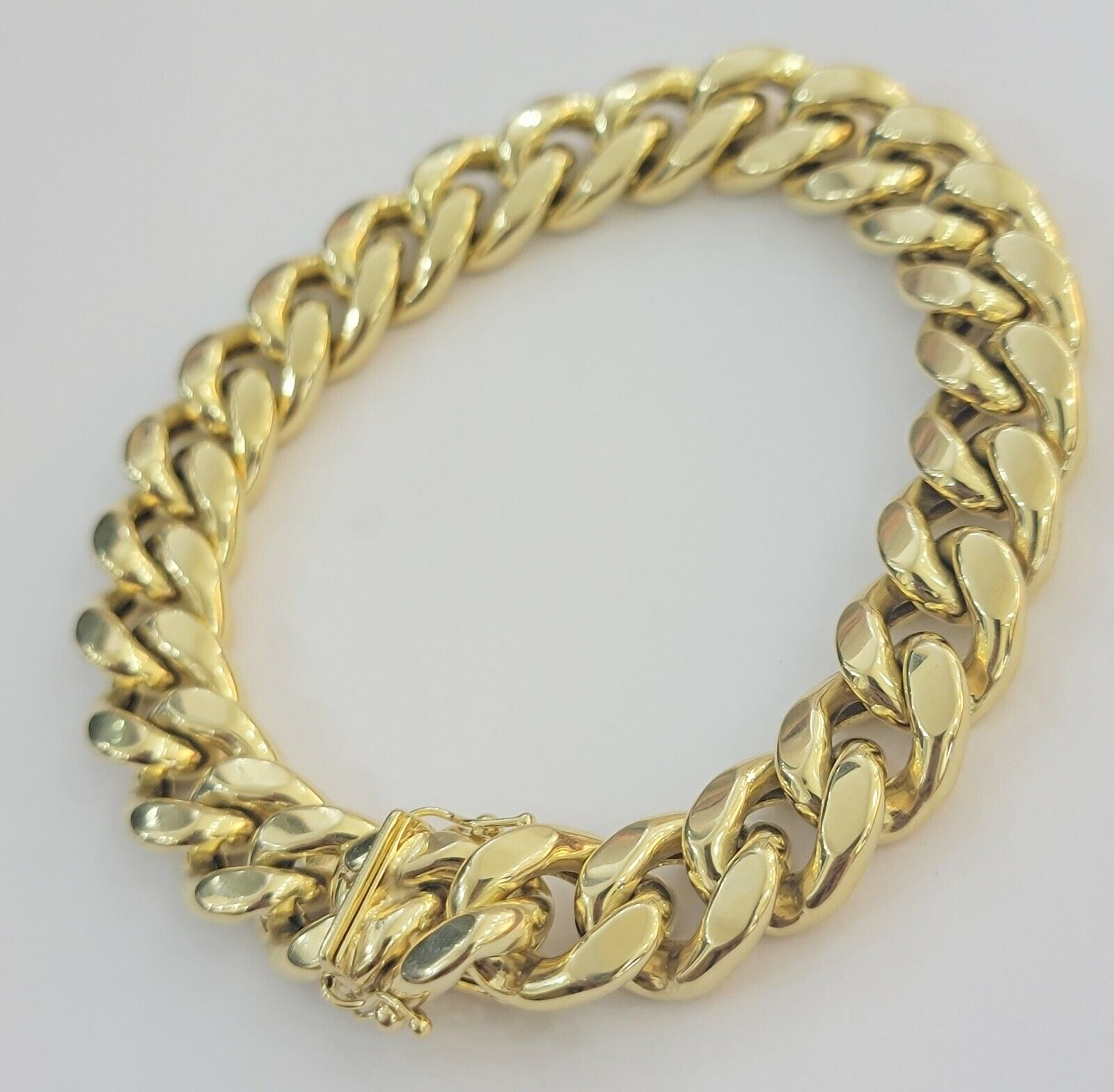 14k Yellow Gold Bracelet 13mm Miami Cuban Link  With Box Clasp Mens Real 14kt