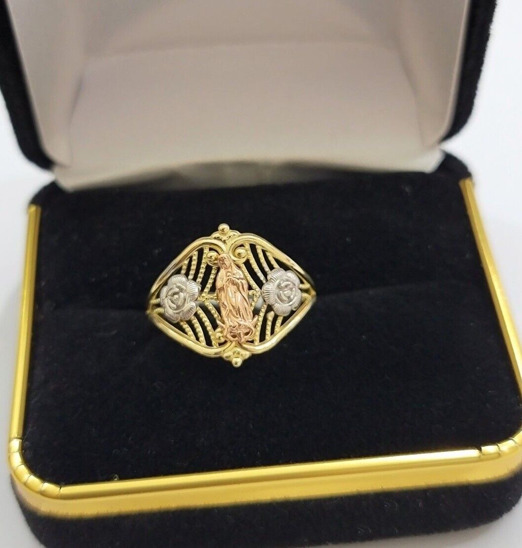 Ladies Ring 10k Yellow Gold Virgin Mary Cross 10KT REAL Gold Unique Size 7 SALE