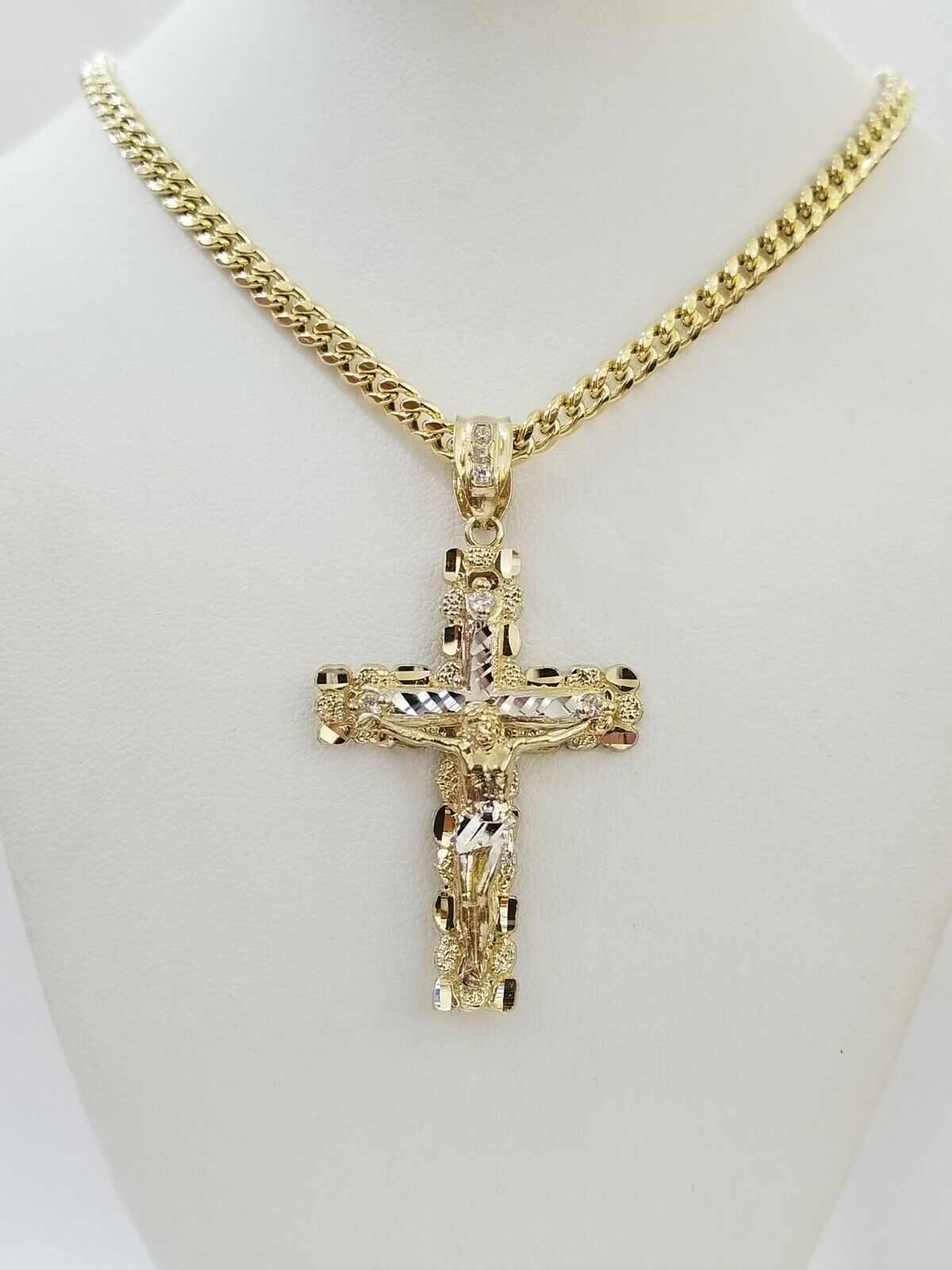 10k Yellow Gold Link Chain Pendant 5mm 18"-28" Miami Cuban Necklace Cross Charm