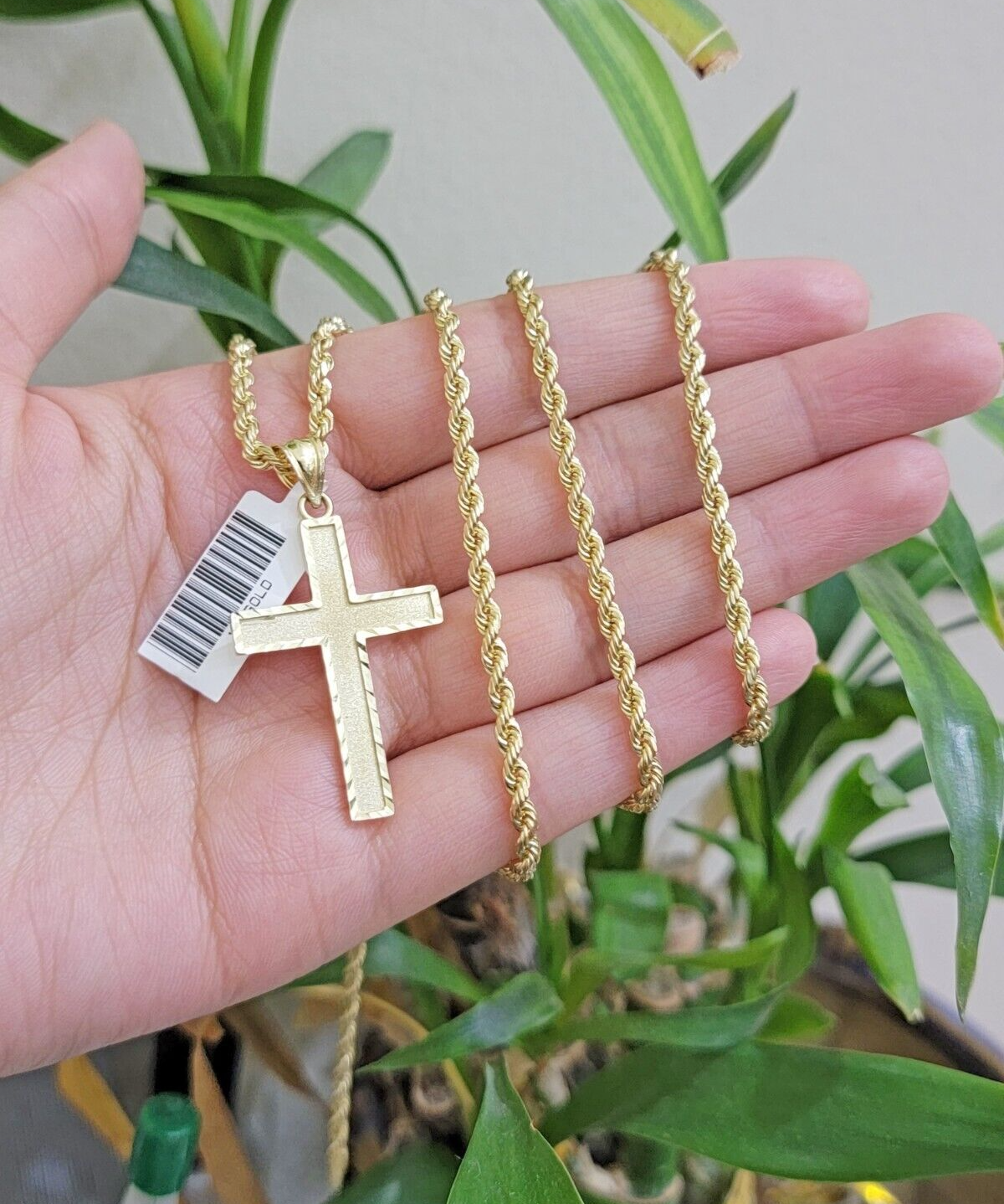 10k Yellow Gold Rope Chain & Cross Charm Set REAL 10KT 20 Inch necklace pendant