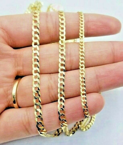 Solid 14k Yellow Gold Chain Necklace Cuban Curb Link Men Ladies 2-4mm 18-28 Inch