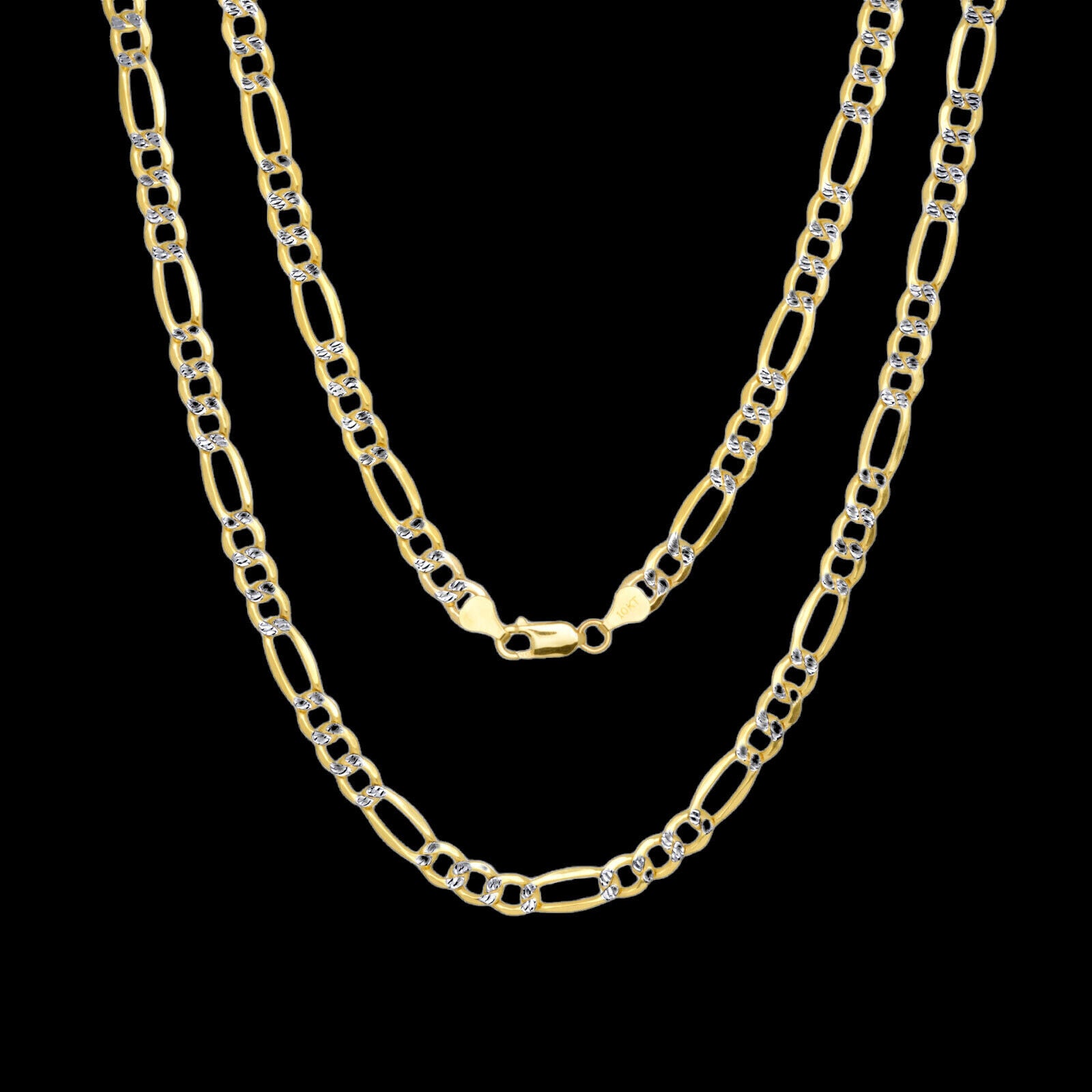 Real 10k Gold Chain Figaro Link Necklace 3.5mm-9mm, Men Women 18"-30" Inch, 10kt