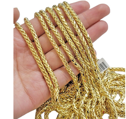 Real 10K Yellow Gold 4mm Wheat Palm Franco Spiga Chain Necklace 16"- 30" Hollow