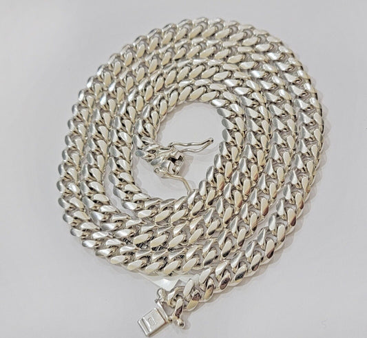 10k White Gold Chain Miami Cuban Link Necklace 26 Inch 7mm, Real Mens 10KT Solid