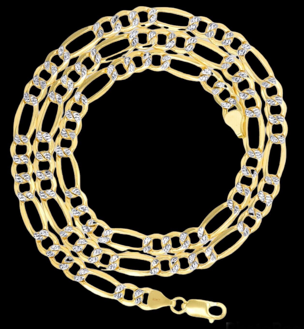 Real 10k Gold Chain Figaro Link Necklace 3.5mm-9mm, Men Women 18"-30" Inch, 10kt