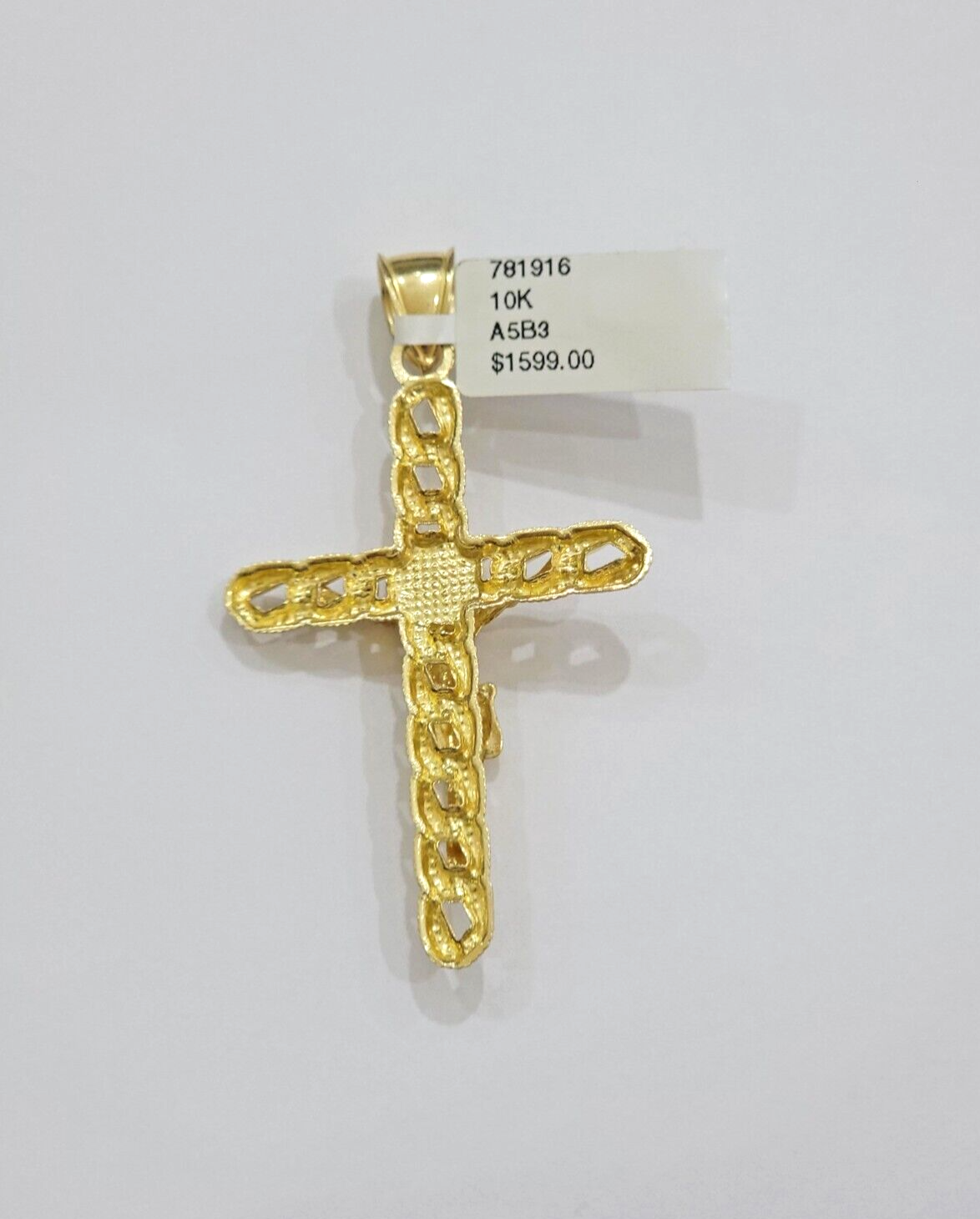 10K Yellow Gold Cross Pendant Mens Jesus Crucifix Charm 2.5 Inch For Thick Chain