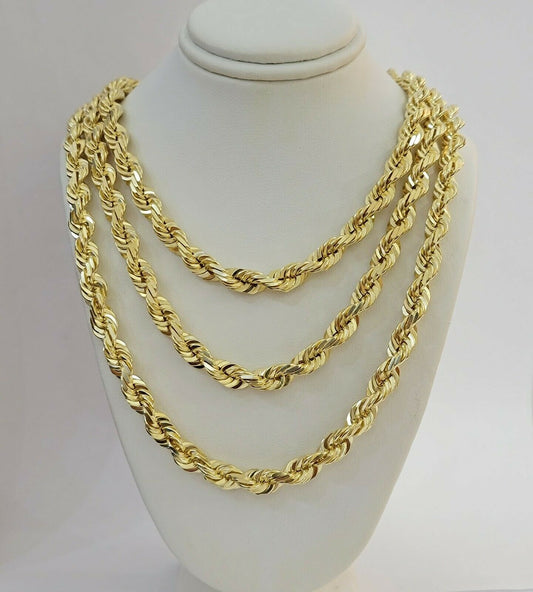 SOLID Gold 10k Rope Chain 8mm 18"-30" Inch 10kt Yellow Gold Necklace Diamond Cut