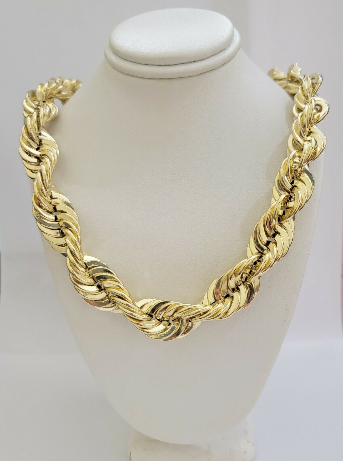 10K Yellow Gold Rope Chain Necklace 15mm Thick 26" Diamond Cut men's Real 10kt