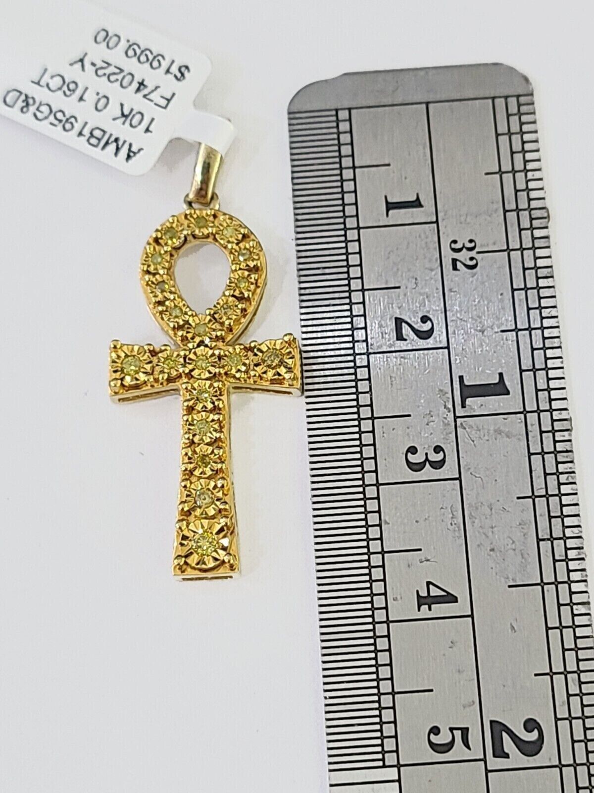 Real 10K Yellow Gold Charm Pendant Ankh Cuban Link Style Medallion Round 10kt