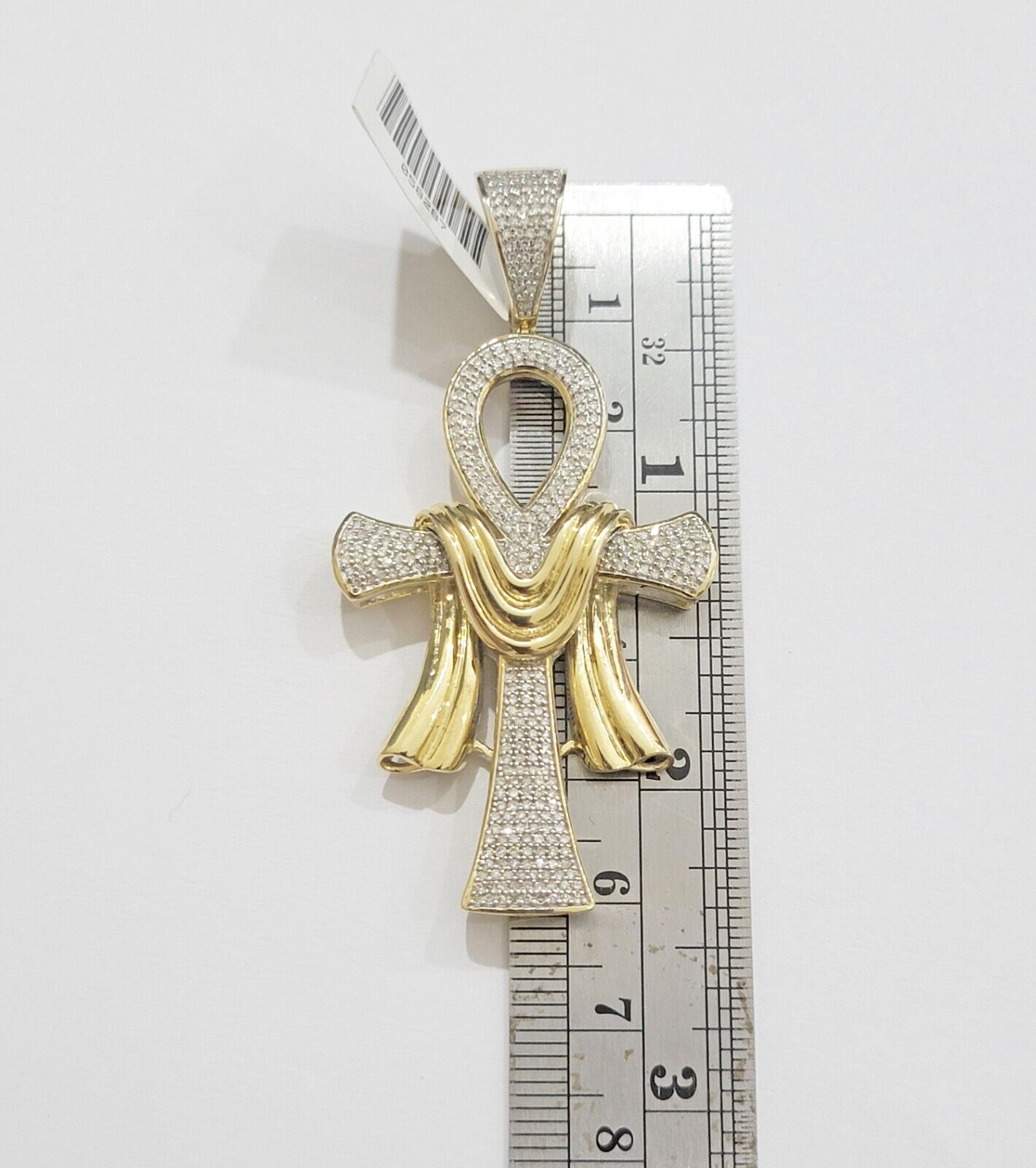 Real 10k Yellow Gold Diamond Ankh Cross Charm Pendant 0.80 CT Mens 2.5Inch