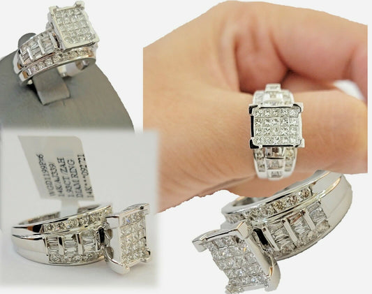 14k White Gold Ladies Ring 2 CT Diamond Princess Cut, Baguette, Round, REAL 14kt