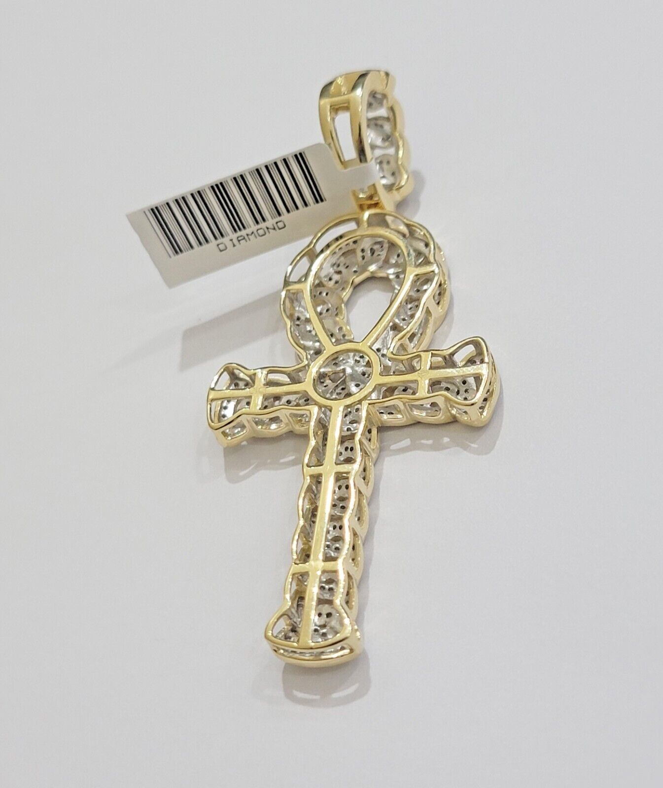 Real 10k Yellow Gold Diamond Ankh Cross Charm Pendant 1.08 CT Mens 2.5Inch