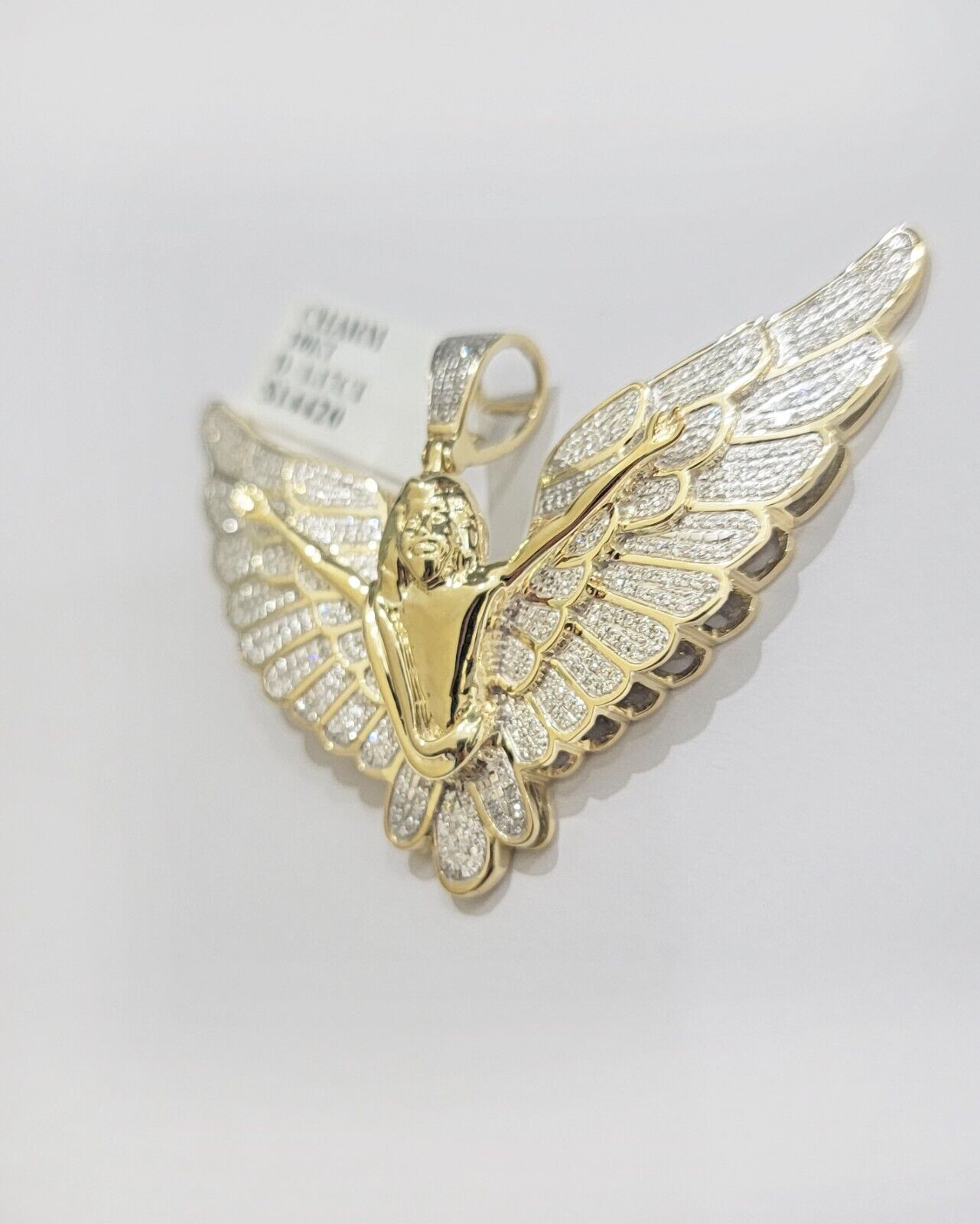 Real Gold Diamond Angel Wing Charm Pendant 10k yellow Gold 1.17 CT Mens 1.5 Inch