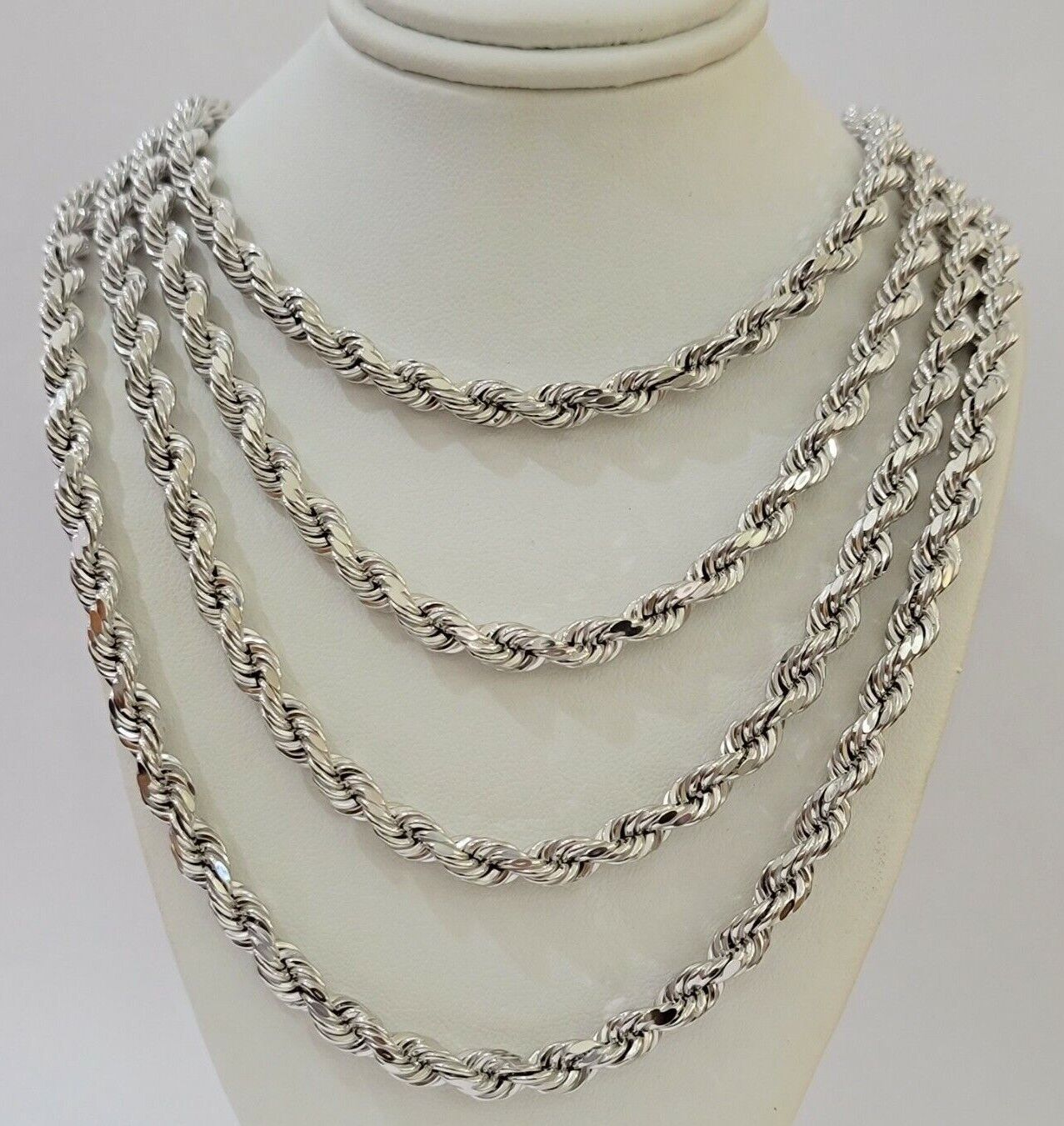 Real 10k White Gold Rope Chain Necklace 22 Inch 6mm Diamond Cuts Mens 10KT SOLID