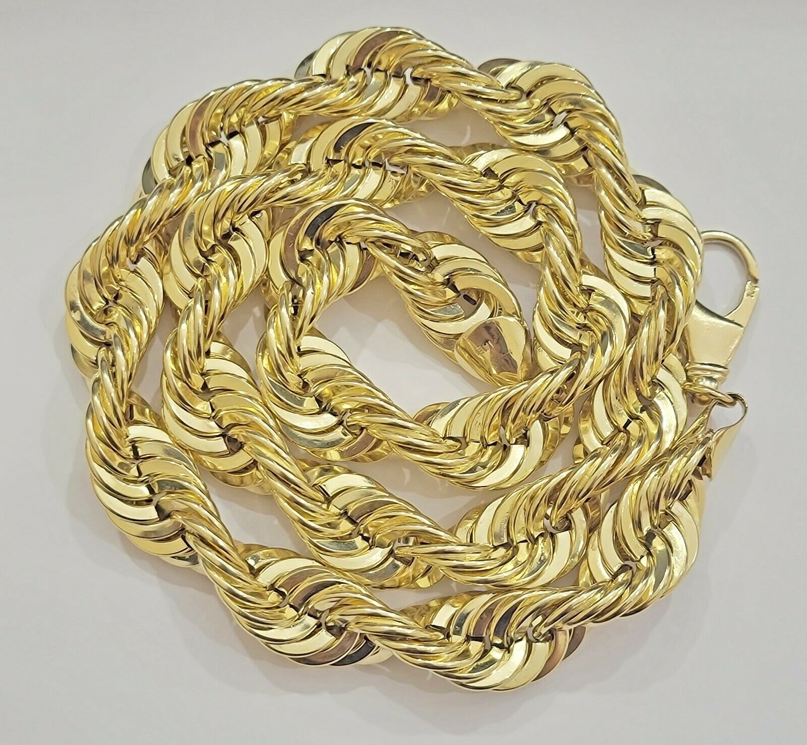 REAL 10K Yellow Gold Rope Chain Necklace 15MM Thick 22" Diamond Cut MEN'S,SHORT