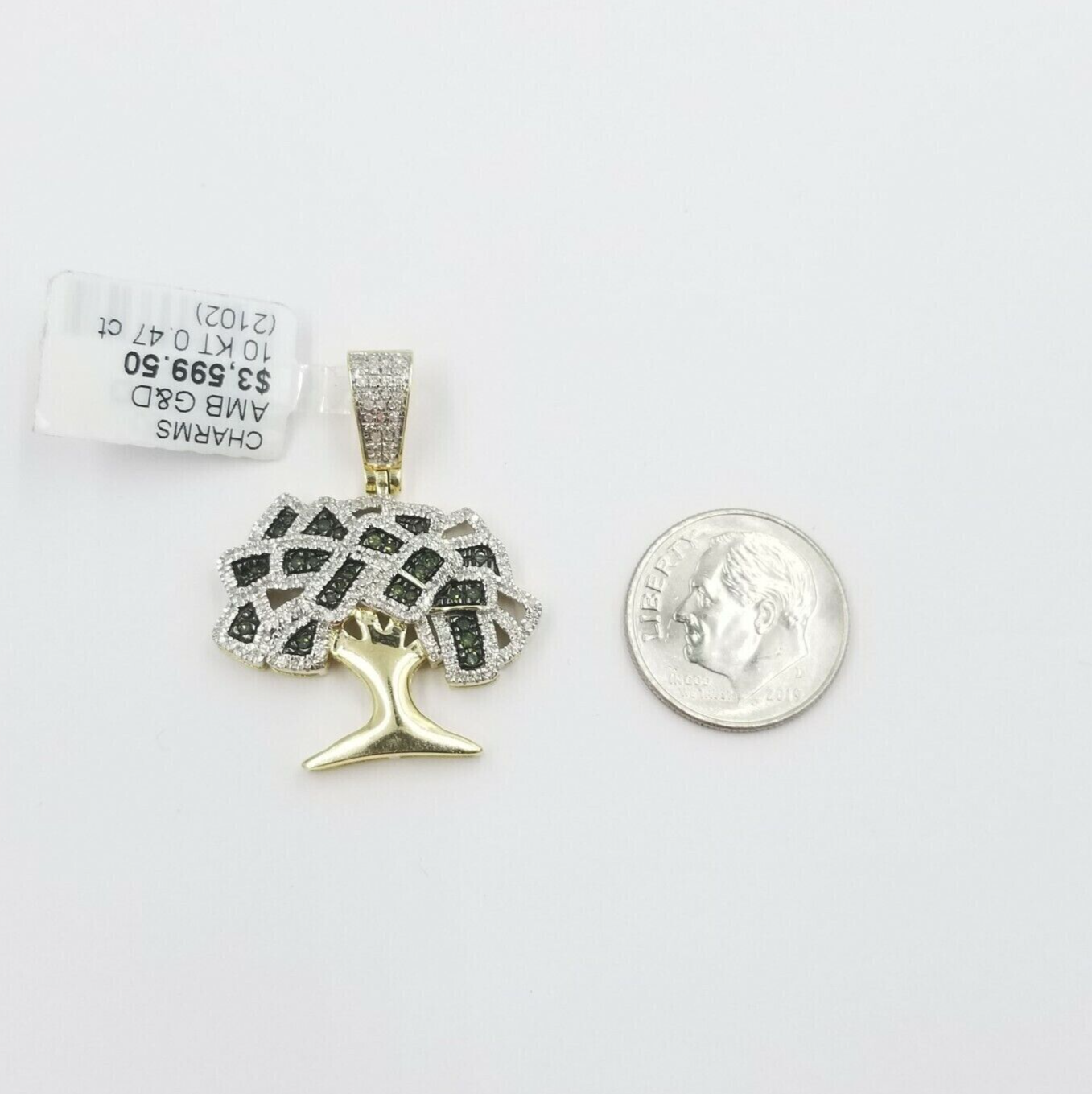 Money Tree charm Pendant REAL 10k Yellow Gold Genuine Natural Diamonds For Mens