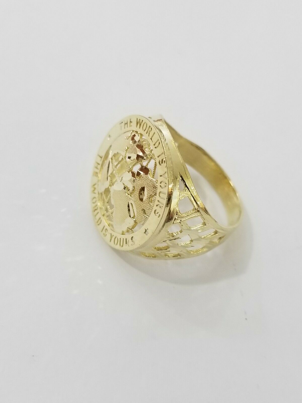 Real 10k Yellow Gold World Map Mens Ring The World Is Yours Engraved Ring Unique