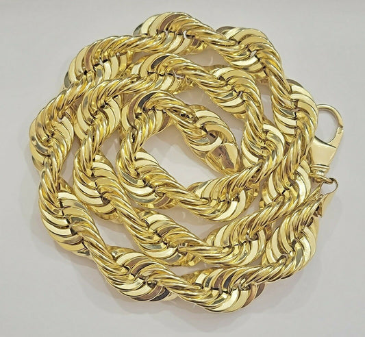 REAL 10K Yellow Gold Rope Chain Necklace 15 MM Thick 24" Diamond Cut 10kt  MEN'S