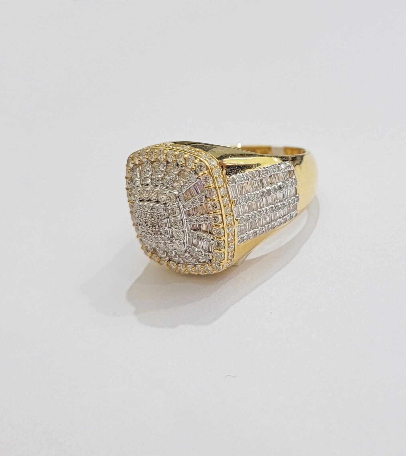 Real 10k Yellow Diamond Ring Mens Band 3.40 Ct Round Cut & Baguette GENUINE