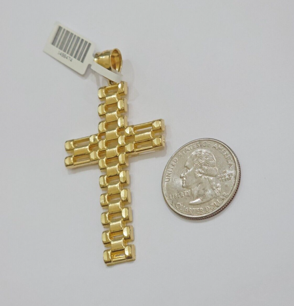 10K Yellow Gold Cross Pendant Mens Jesus Crucifix Charm 2.8 Inch For Thick Chain