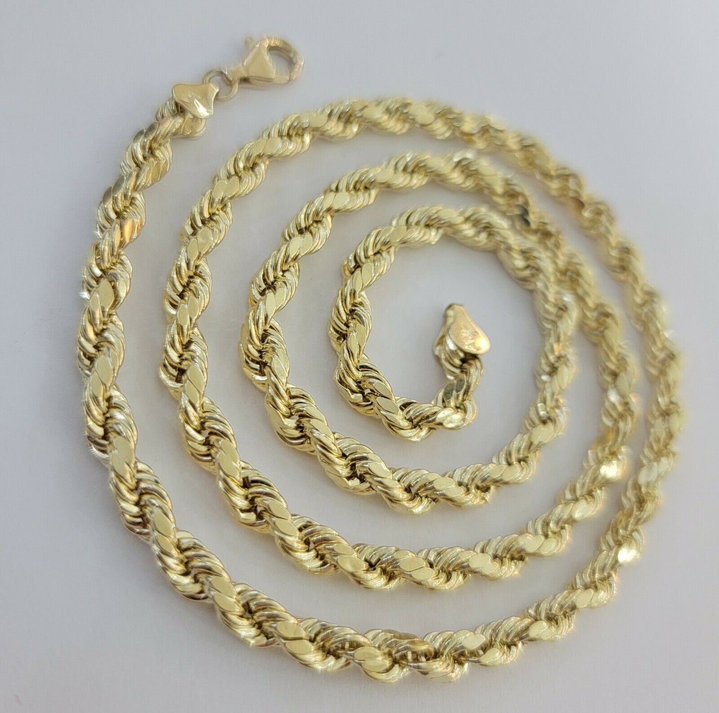 Real Gold 10k Rope Chain Necklace 5mm 18"-30" Inch Yellow Gold Diamond Cut Men's