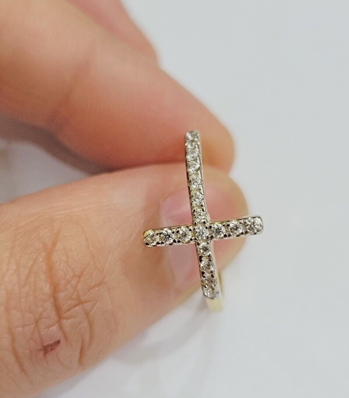 Ladies Ring 10k Yellow Gold Cross REAL 10KT Unique Casual Band LIMITED TIME SALE