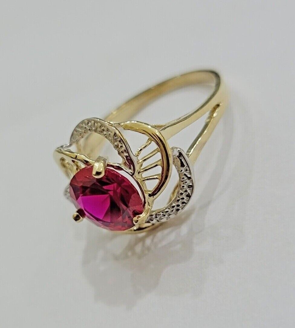 10k Yellow Gold Ladies Ruby Red Ring Womens Casual Band SALE Real 10kt Brand New