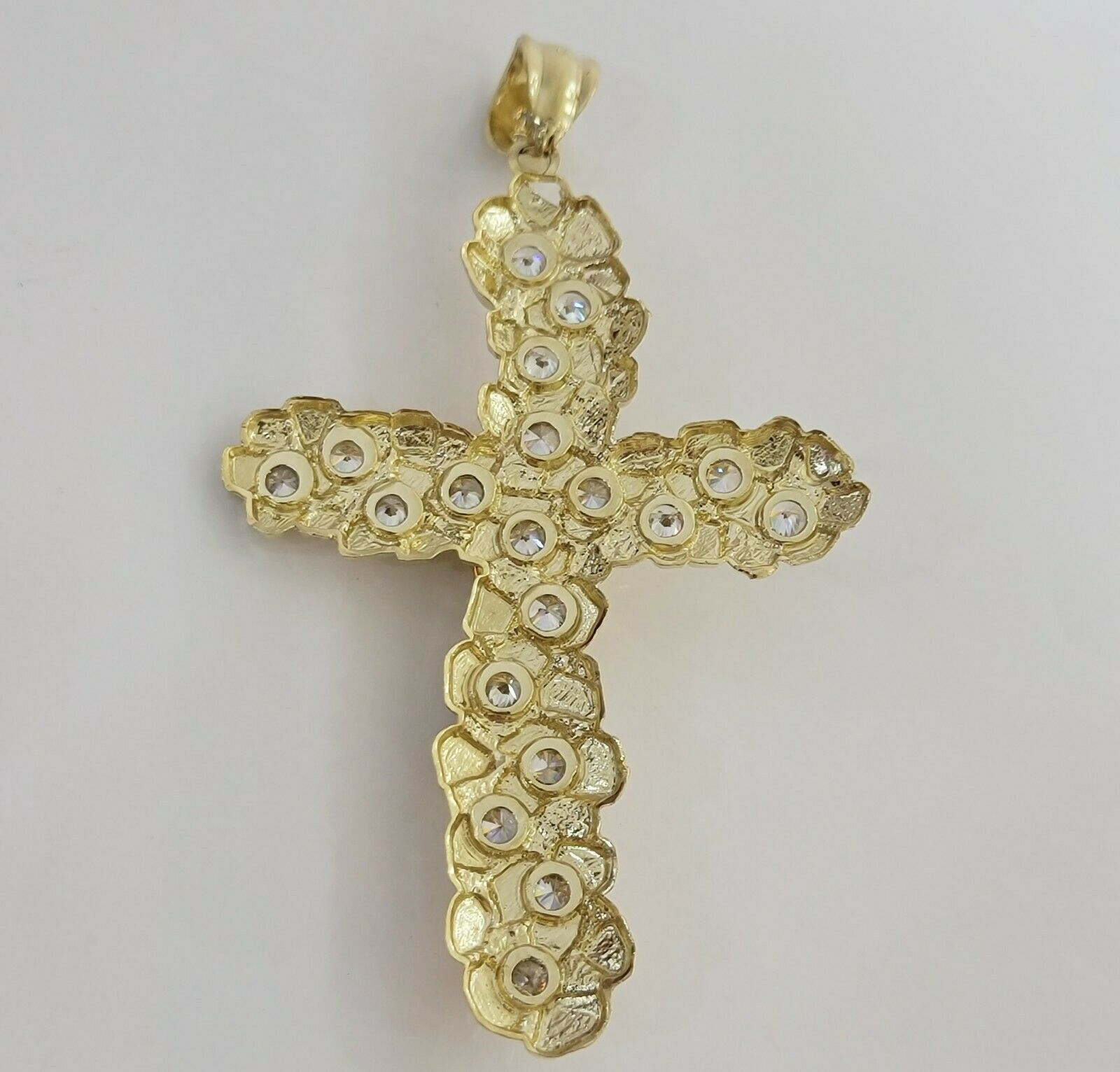 14k Yellow Gold Cross Nugget Jesus Crucifix Pendant 3.5 Inch 14kt Gold Mens REAL