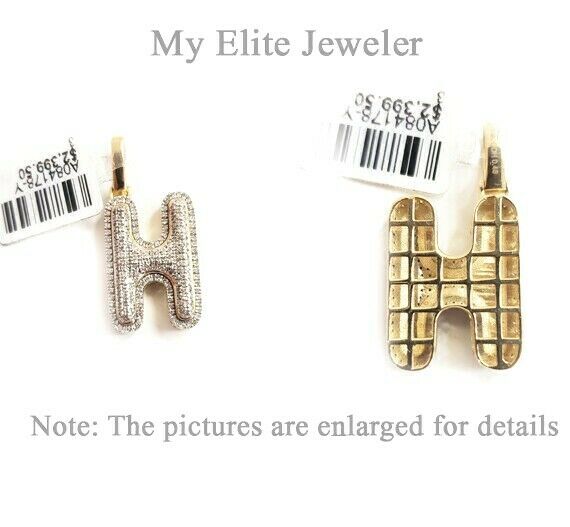 10K Gold Chain Initial H Charm Alphabet Pendant Solid 0.46 CT Diamond Men Ladies