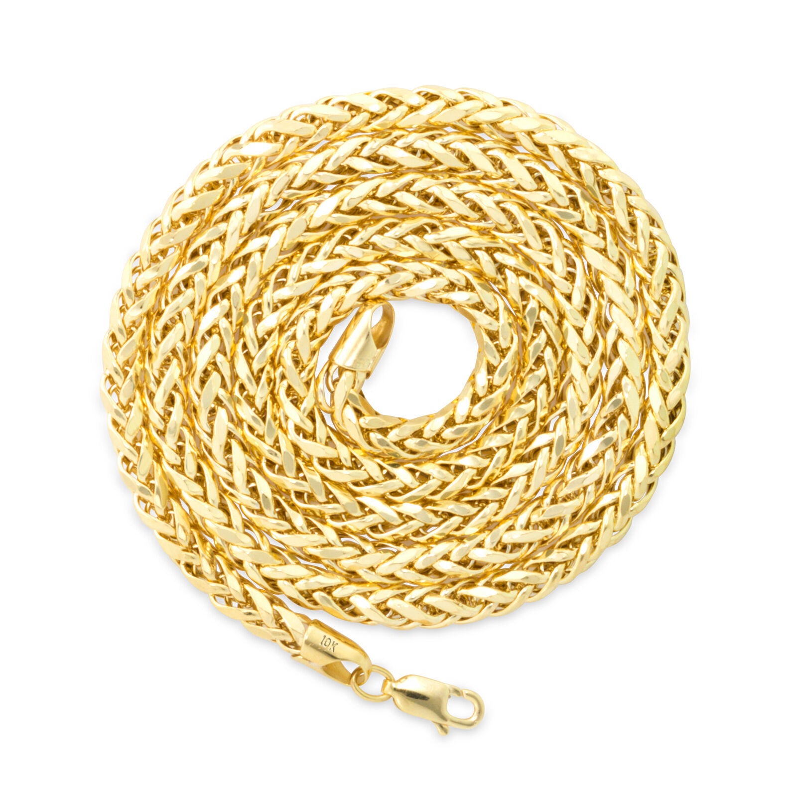 Real 10K Yellow Gold 4mm Wheat Palm Franco Spiga Chain Necklace 16