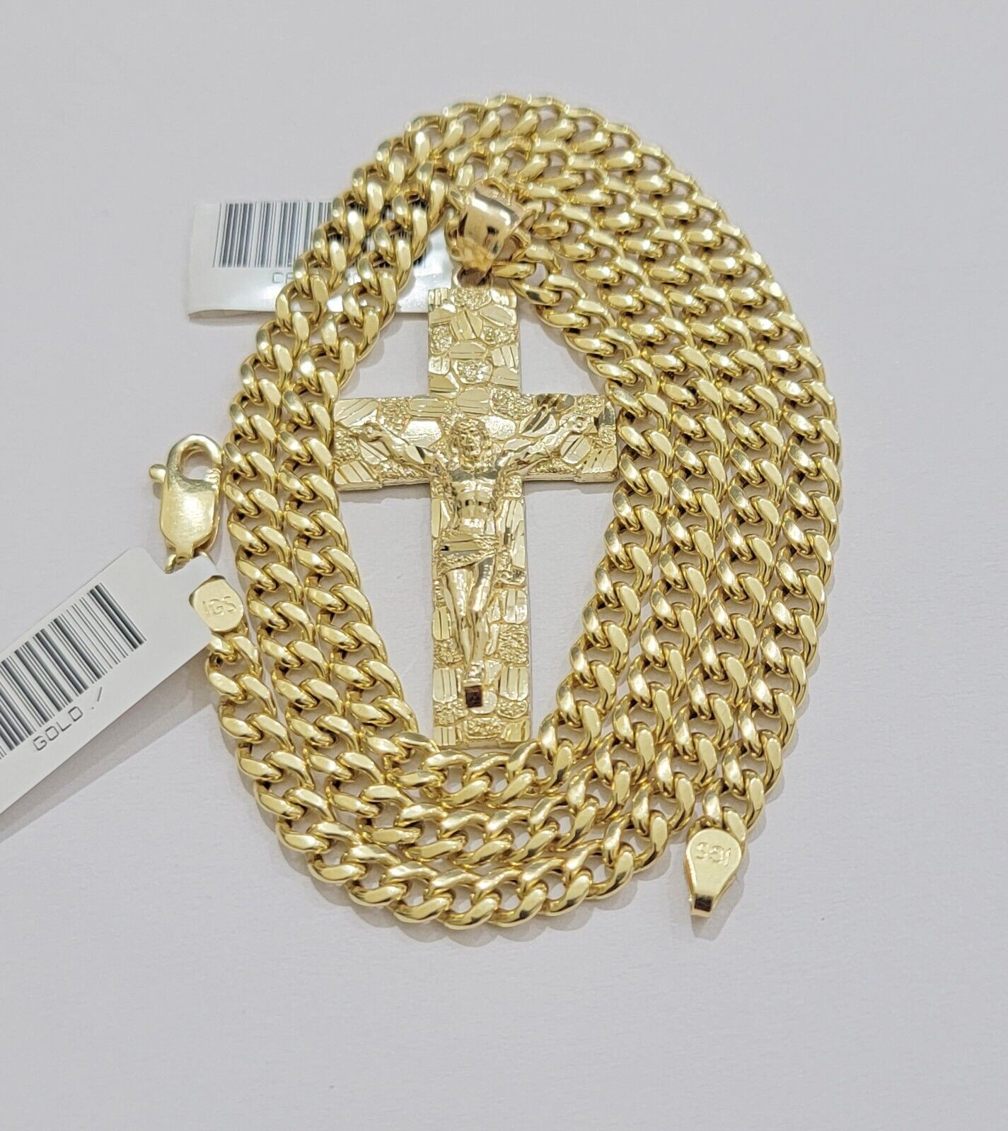 REAL 10k Gold Miami Cuban link Chain Pendant Nugget Charm & 5mm 22Inch Necklace