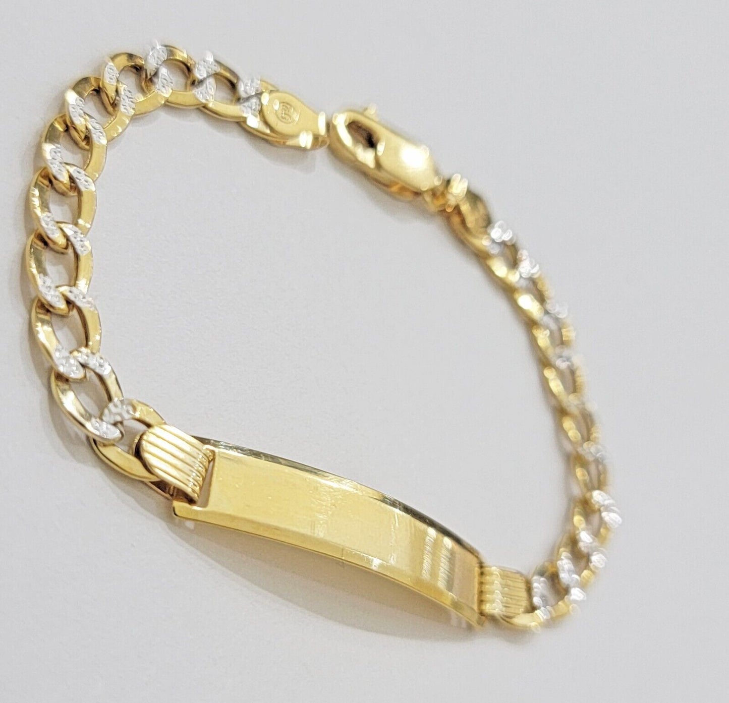 Kids REAL 10k Gold Bracelet ID Cuban curb Link Two-tone style 5mm 6 Inch baby Br