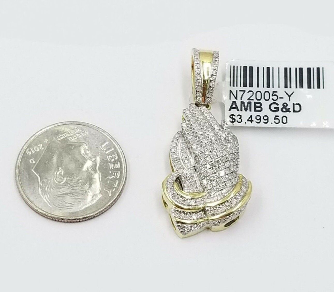 Real Diamonds Praying hand Charm Pendant 0.45CT Diamond ,10KT Real Yellow Gold