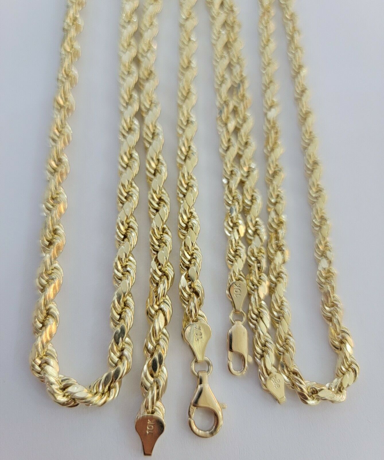 Real Gold 10k Rope Chain Necklace 5mm 18"-30" Inch Yellow Gold Diamond Cut Men's