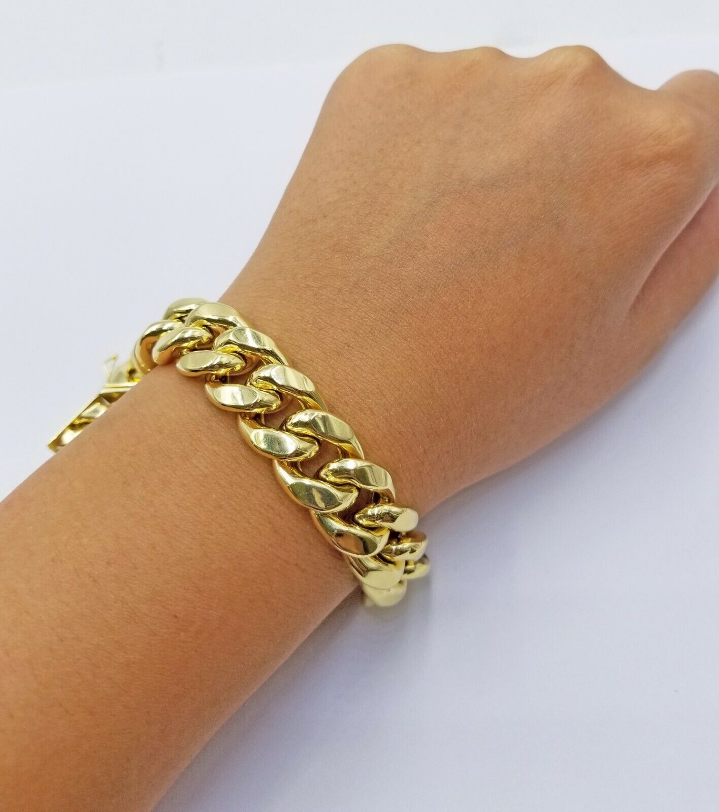 Real 10k Gold Bracelet Miami Cuban Link 8.5 Inch 15mm Box clasp Thick Strong 10k