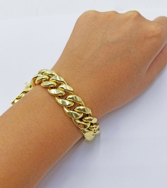 Real 10k Gold Bracelet Miami Cuban Link 8.5 Inch 15mm Box clasp Thick Strong 10k