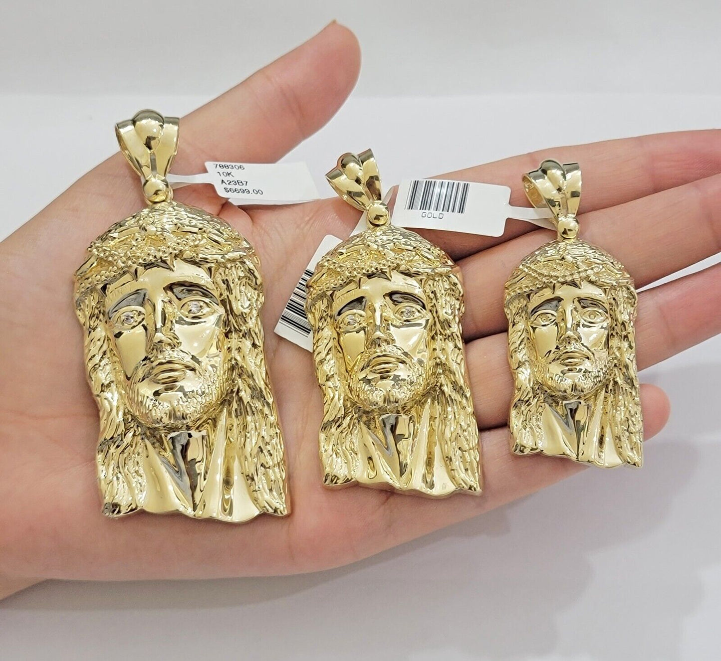 Real 10k Gold Pendant Jesus Head Charm 10kt Yellow Gold For Men's Different Size