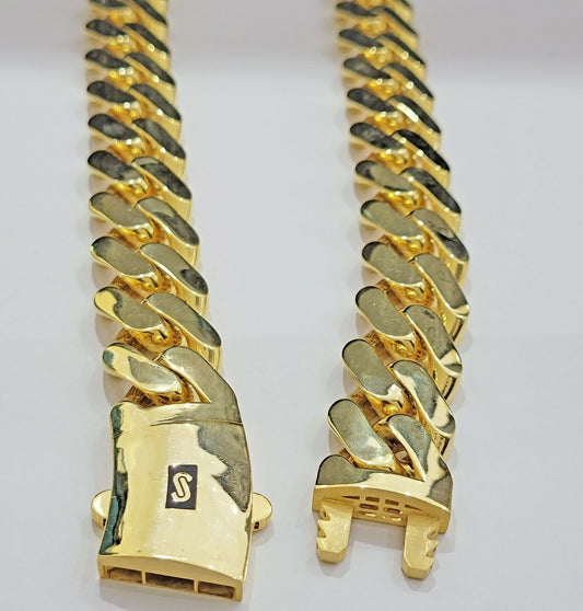 Real 10k Gold Chain Miami Cuban Royal Link 24mm Thick 30" Necklace Monaco Hollow