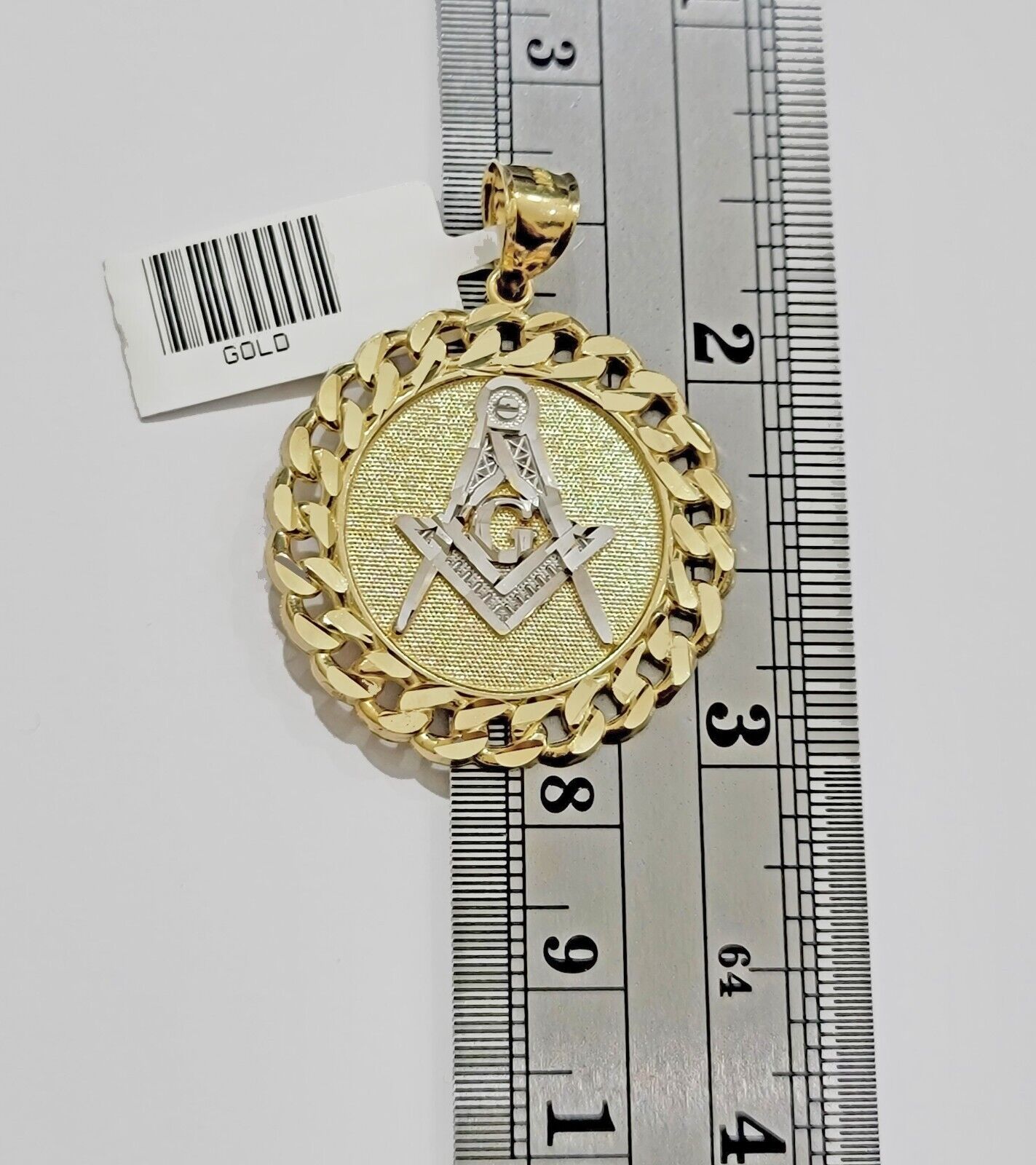 10k Yellow Gold masonic Charm pendant with cuban link circular Christmas Sale