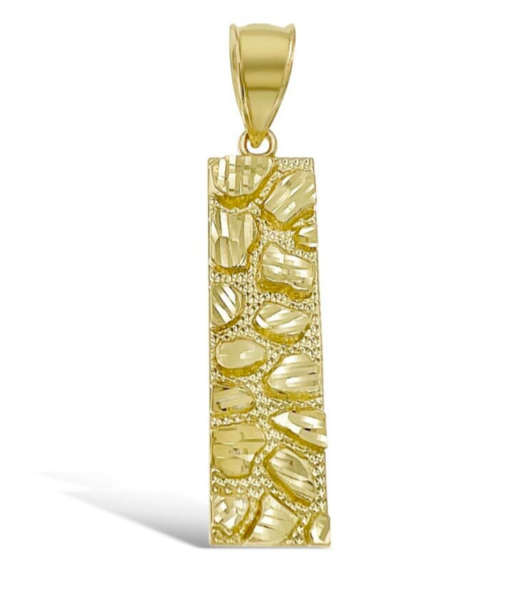 10k Yellow Gold Charm Nugget Bar Mens Pendant REAL 10KT