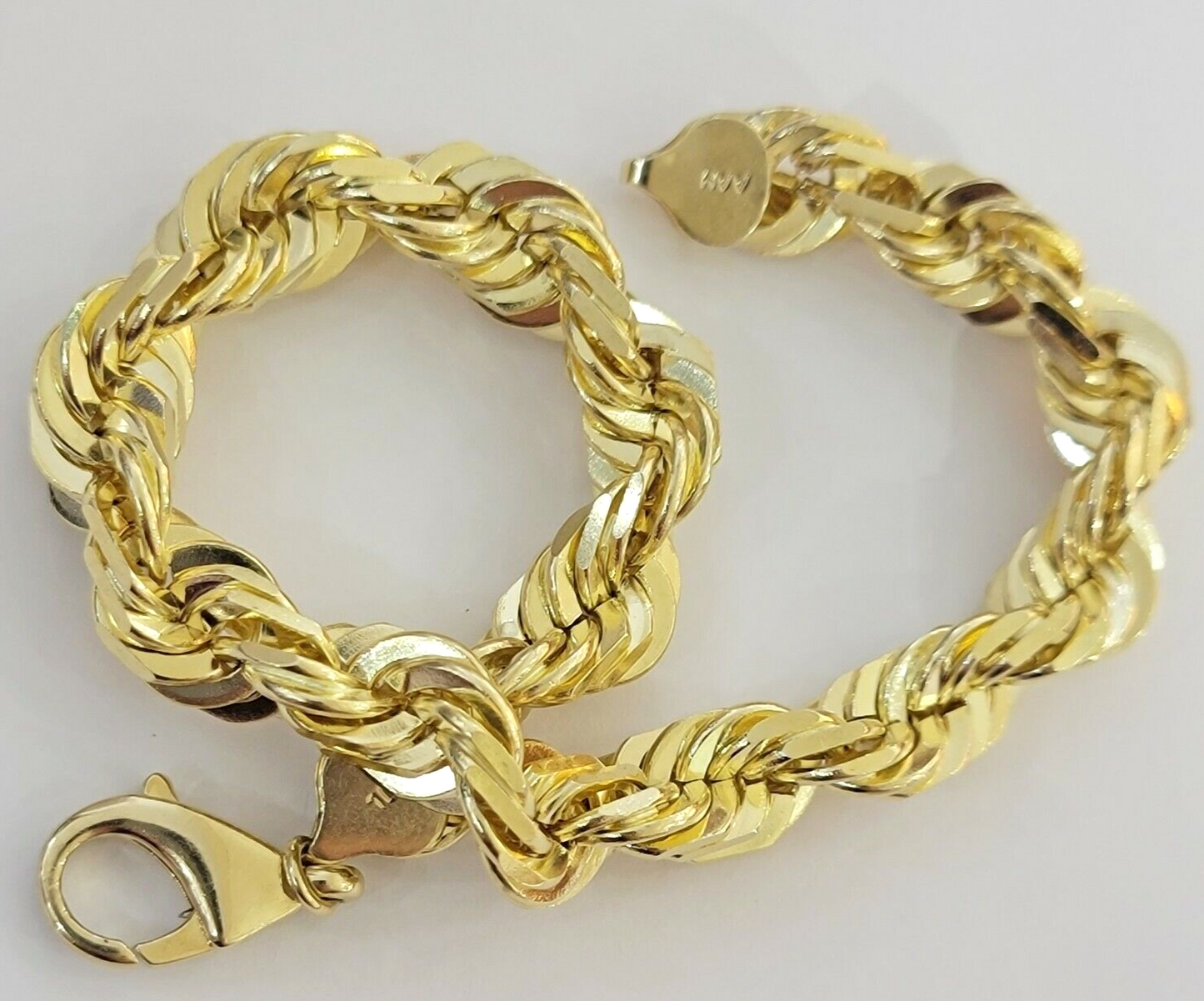 Mens Real 10k Gold Rope Bracelet 9 Inch 10.5mm Diamond Cut Solid 10KT Yellow Gld