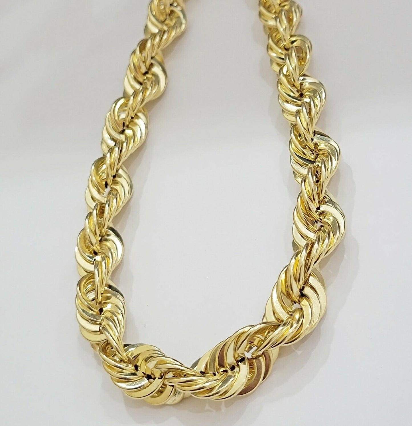 REAL 10K Gold Rope Chain Mens Necklace 15 MM Thick 24" Inch Diamond Cuts 10 KT