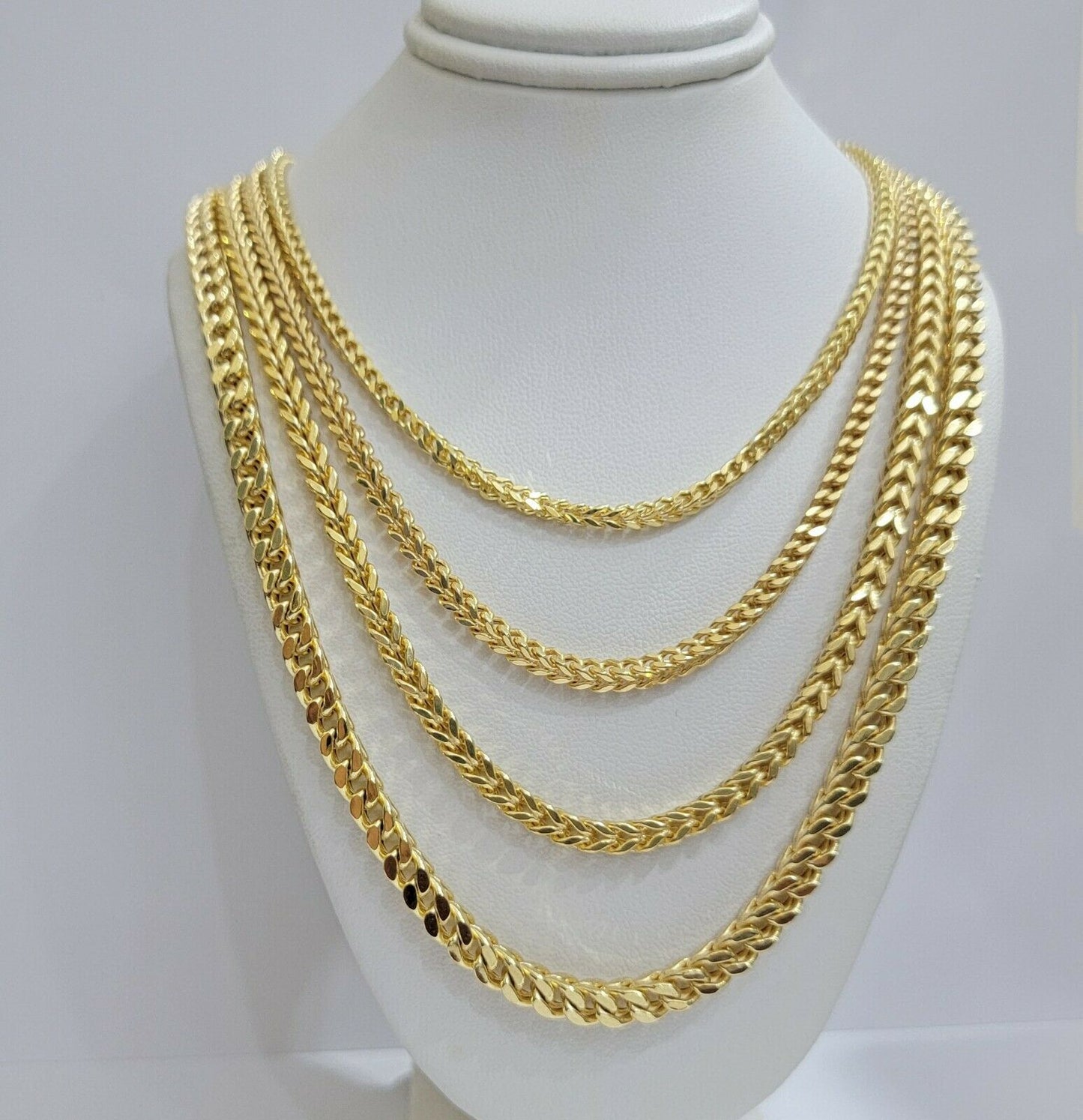 Real 10k Gold Franco Necklace Box Chain 20"-28" Inch 3mm-5mm 10kt Yellow Gold